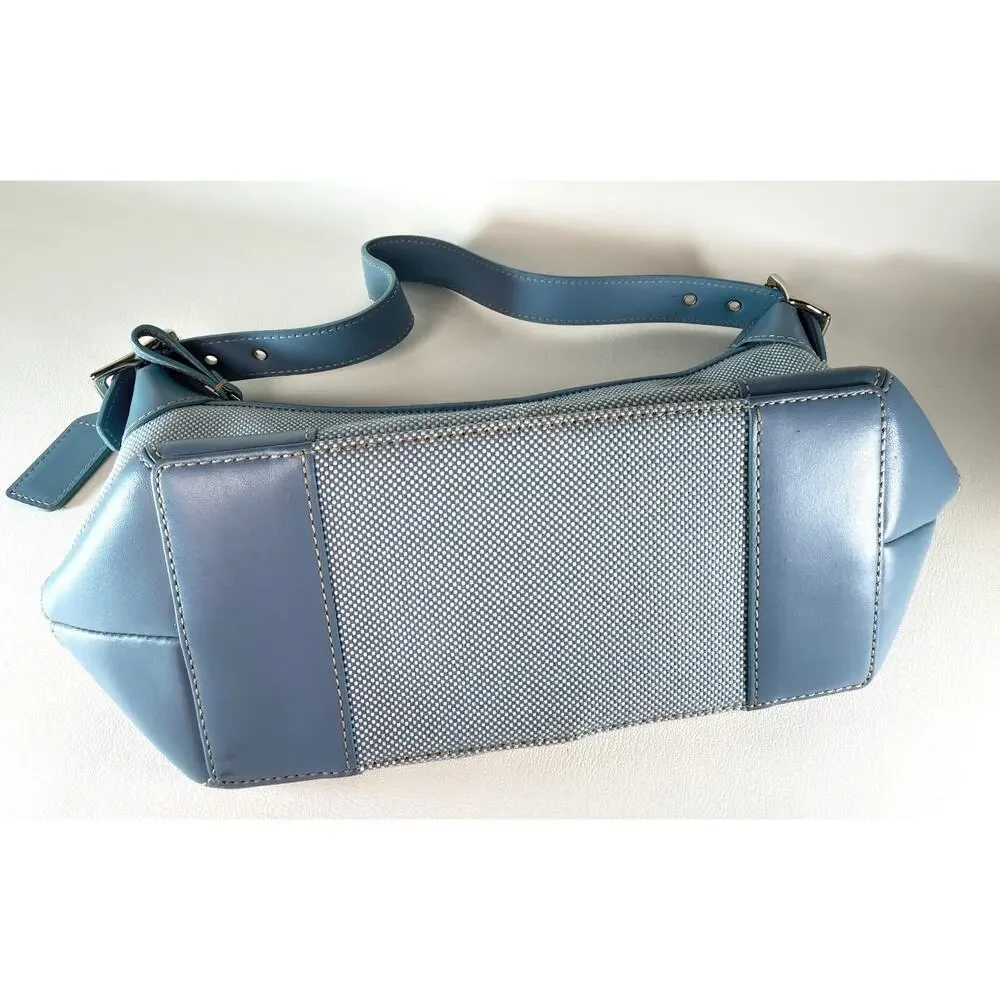 COACH 1839 VINTAGE Light Blue Canvas Leather Demi Hobo Shoulder Bag Purse MINT